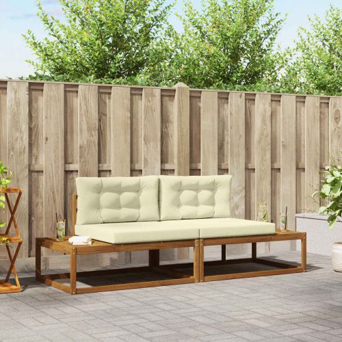 Комплект дивани за открито с възглавница Натурален и Крема