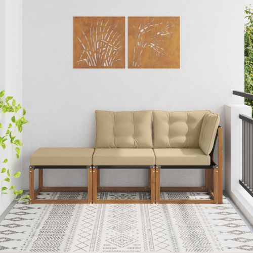 Външен модулен диван с възглавница 3 Брой Натурален и Бежов