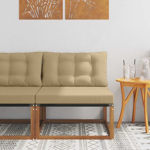 Секционен диван Солидно акациево дърво и текстилена Естествен