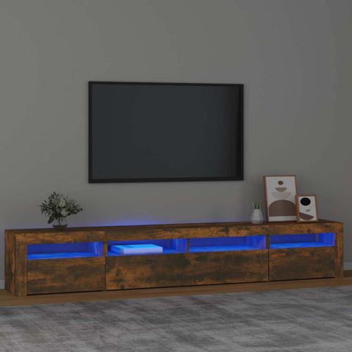 ТВ шкаф с LED осветление, опушен дъб, 240x35x40 см