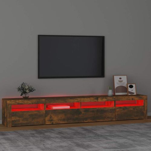 ТВ шкаф с LED осветление, опушен дъб, 240x35x40 см