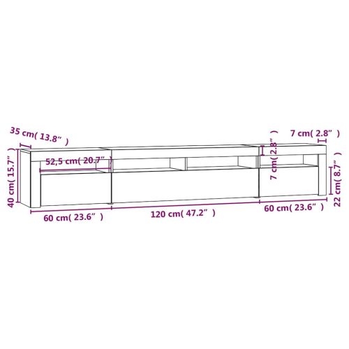 ТВ шкаф с LED осветление, опушен дъб, 240x35x40 см
