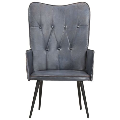 Wingback стол, сив, естествена кожа