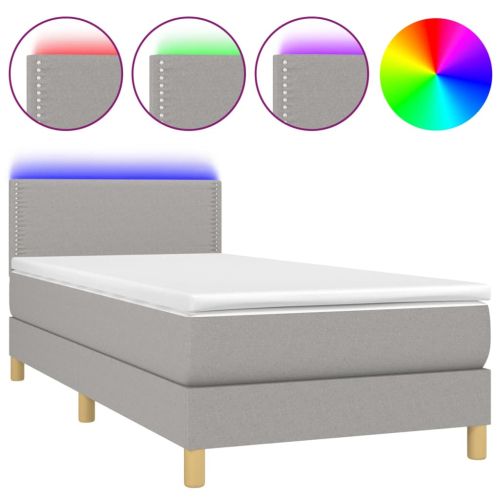 Боксспринг легло с матрак и LED, светлосиво, 80x200 см, плат