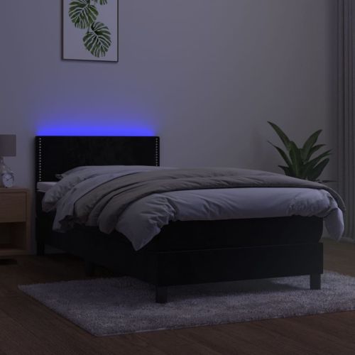 Боксспринг легло с матрак и LED, черно, 90x200 см, кадифе