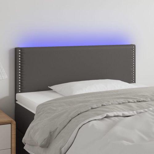 LED Горна табла за легло, сива, 100x5x78/88 см, изкуствена кожа