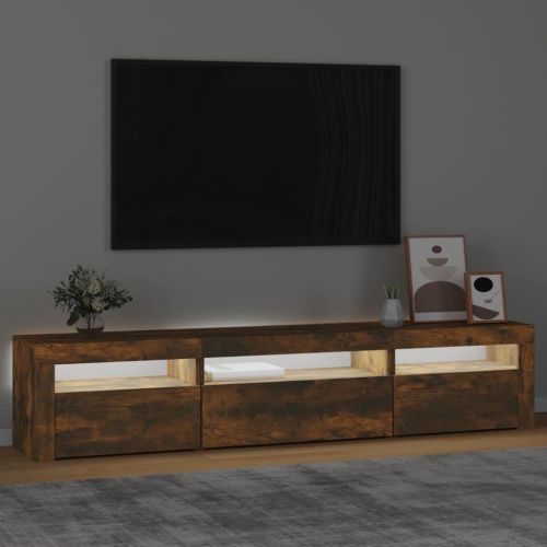 ТВ шкаф с LED осветление, опушен дъб, 195x35x40 см