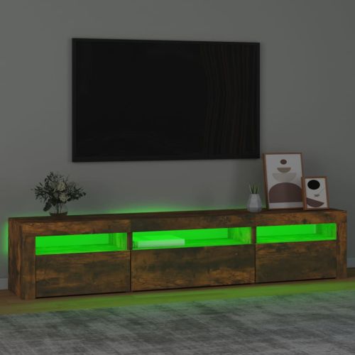 ТВ шкаф с LED осветление, опушен дъб, 195x35x40 см