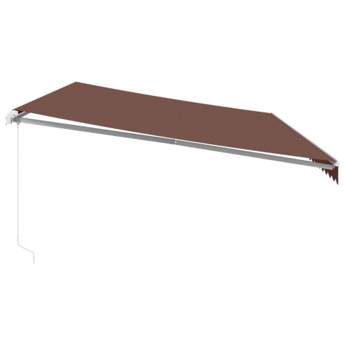 Ръчно прибираща се тента с LED, кафяв, 600x350 см