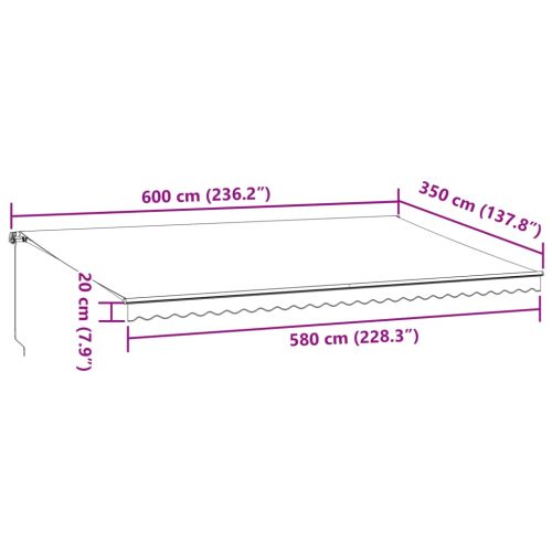 Ръчно прибираща се тента с LED, кафяв, 600x350 см
