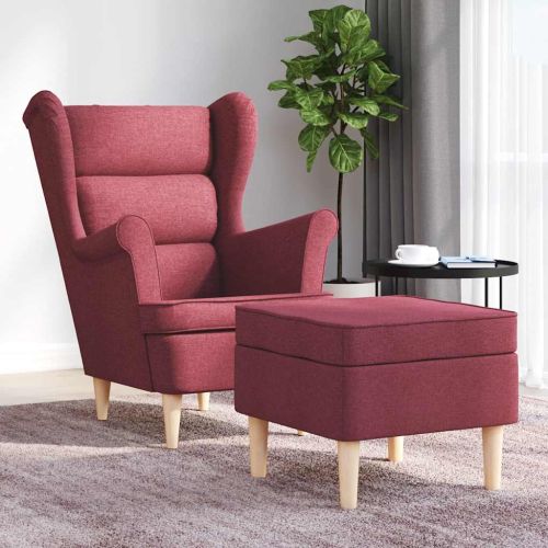 Фотьойл с табуретка за крака, виненочервен, текстил