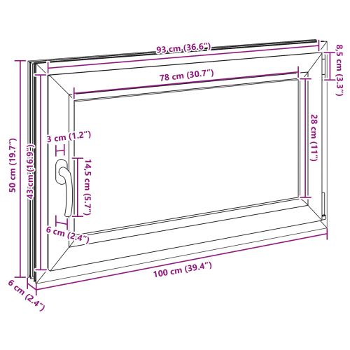 Прозорец за мазе RISOR 100 x 50 cm PVC и стъкло Бяло