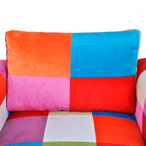 Фотьойл, кубична форма, хромирани крака, пачуърк дизайн текстил