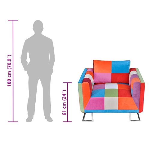 Фотьойл, кубична форма, хромирани крака, пачуърк дизайн текстил