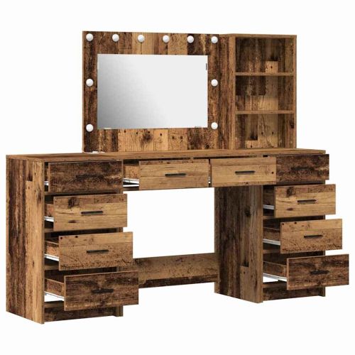 Тоалетка с рафт 3 pcs Кафяво 40 x 41 x 135 см Инженерно дърво