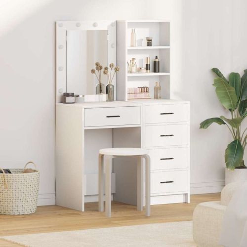 Тоалетка с чекмедже 2 pcs Бяло 50 x 41 x 135 см Инженерно дърво