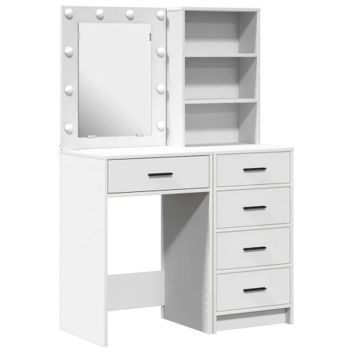 Тоалетка с чекмедже 2 pcs Бяло 50 x 41 x 135 см Инженерно дърво
