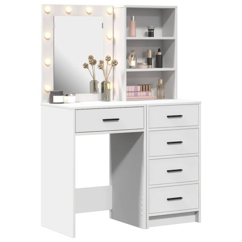Тоалетка с чекмедже 2 pcs Бяло 50 x 41 x 135 см Инженерно дърво