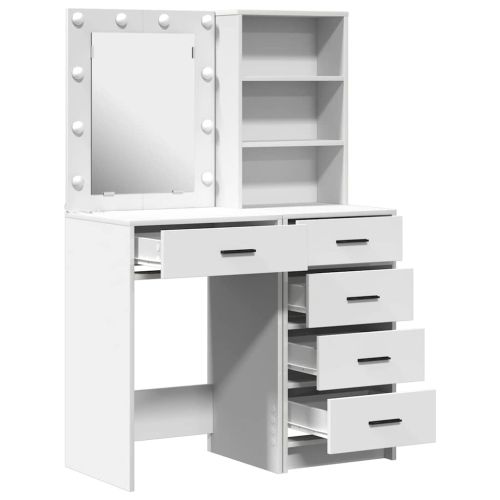 Тоалетка с чекмедже 2 pcs Бяло 50 x 41 x 135 см Инженерно дърво