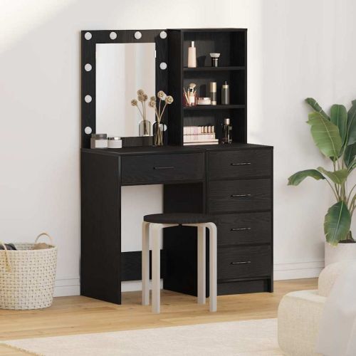 Тоалетка с рафт 2 pcs Черно 50 x 41 x 135 см Инженерно дърво
