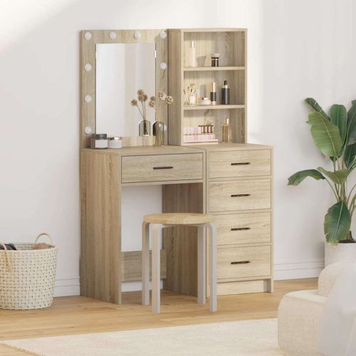 Тоалетка с рафт 2 pcs Кафяво 50 x 41 x 135 см Инженерно дърво