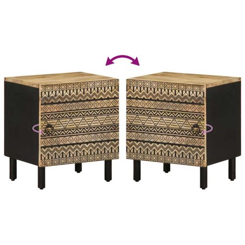 Нощно шкафче, черен, 40x33,5x46 см, грубо мангово дърво масив