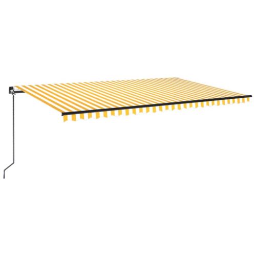 Ръчно прибиращ се сенник с LED, 500x300 см, жълто и бяло