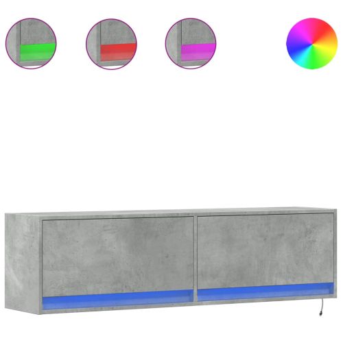 Стенен ТВ шкаф с LED осветление, бетонно сив, 140x31x38 см