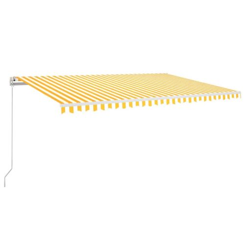 Ръчно прибиращ се сенник с LED, 500x300 см, жълто и бяло