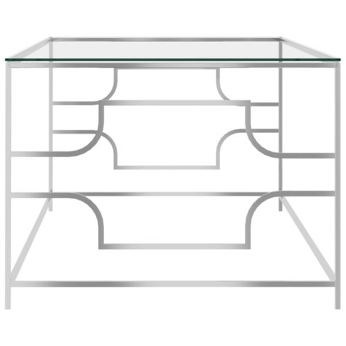 Маса за кафе сребриста 120x60x45 cм неръждаема стомана и стъкло
