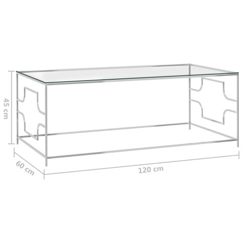Маса за кафе сребриста 120x60x45 cм неръждаема стомана и стъкло