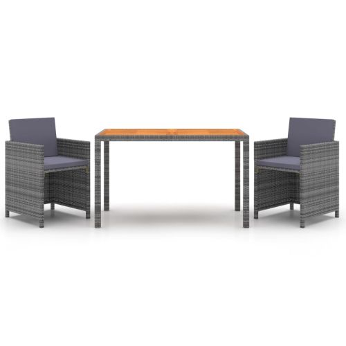 Градински комплект с възглавници 3 части полиратан сив