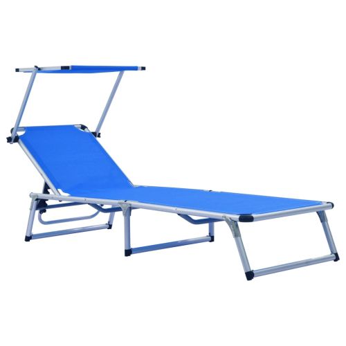 312457 Folding Sun Loungers with Roof 2 pcs Aluminium&Textilene Blue