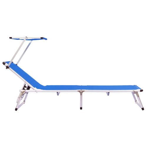 312457 Folding Sun Loungers with Roof 2 pcs Aluminium&Textilene Blue