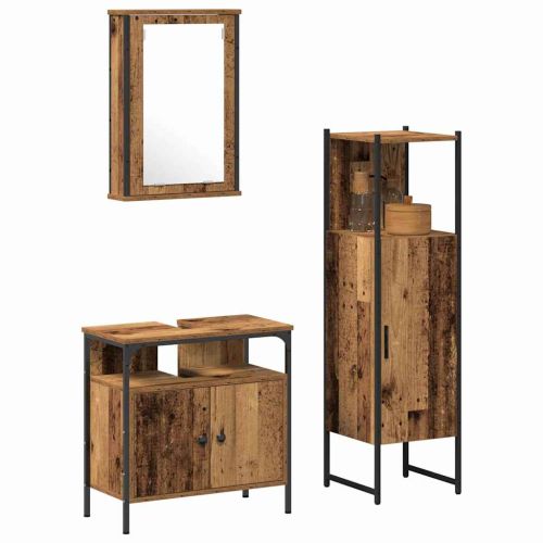 Комплект мебели за баня с врата 3 pcs Кафяво 33 x 33 x 120.5 см