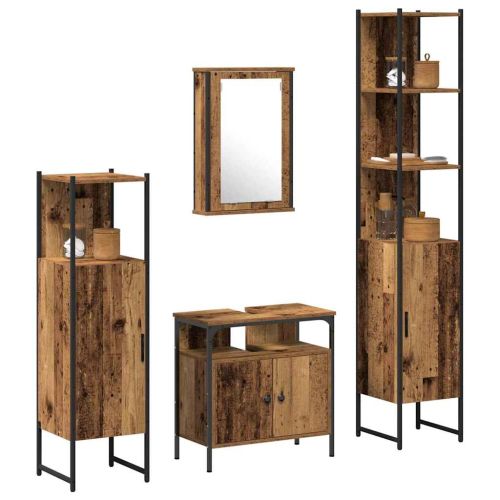 Комплект мебели за баня 4 pcs Старо дърво Инженерно дърво