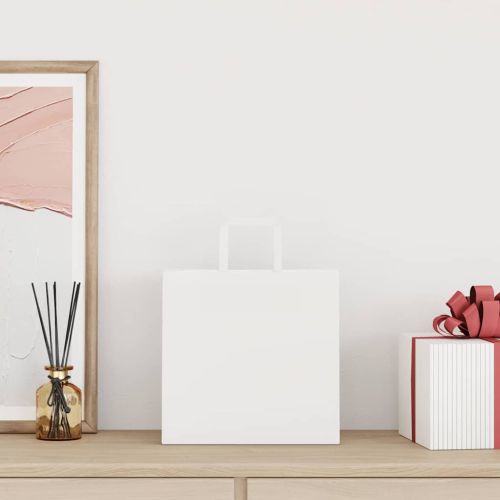 Хартиени торбички 50 бр с дръжки бели 26x17x25 см