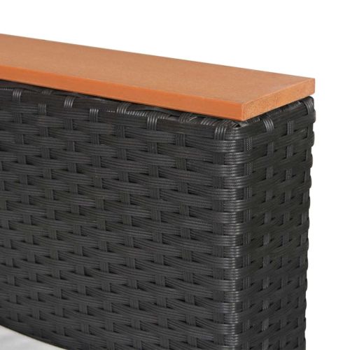 Градински комплект с възглавници, 7 части, черен полиратан