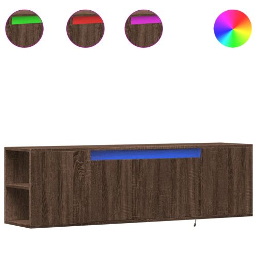 Стенен ТВ шкаф с LED осветление, кафяв дъб, 135x31x39,5 см