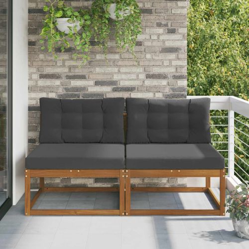 Среден диван за открито с възглавница 2 Брой Естествен