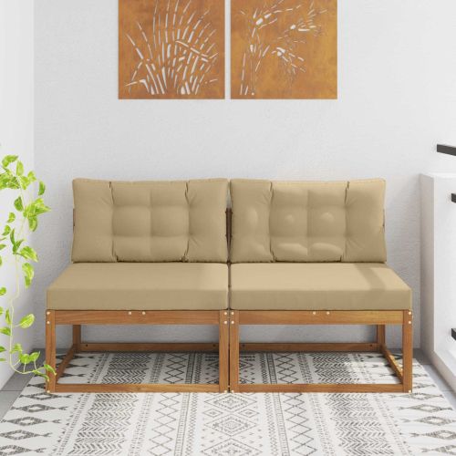 Среден диван за открито с възглавница 2 Брой Естествен