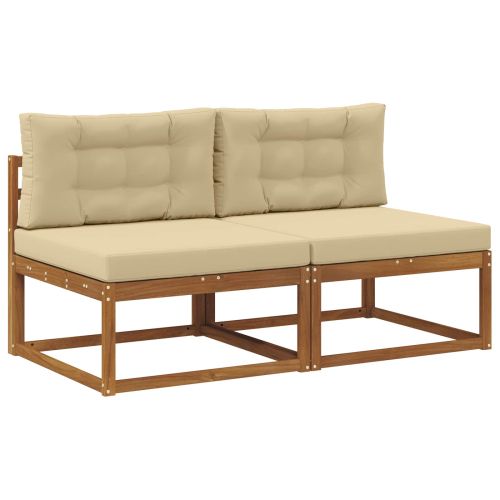 Среден диван за открито с възглавница 2 Брой Естествен