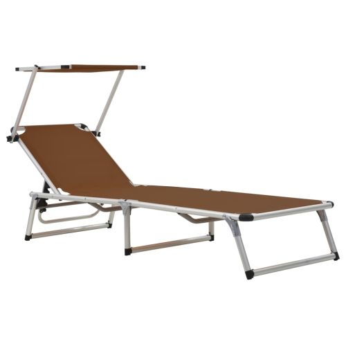 312461 Folding Sun Loungers with Roof 2 pcs Aluminium&Textilene Brown