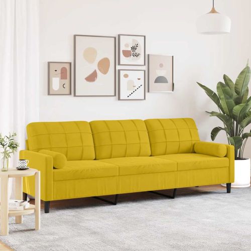 3-местен диван с декоративни възглавници жълт 210 см кадифе