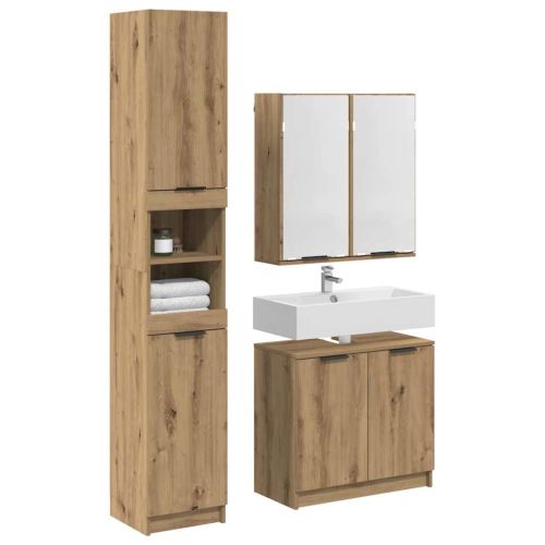 Комплект шкафове за баня с рафт 3 pcs Дъб Инженерно дърво
