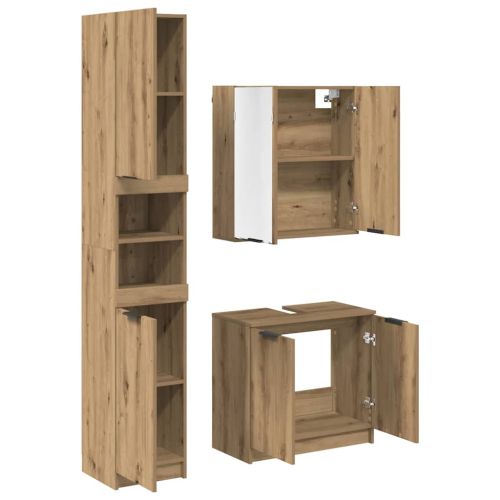 Комплект шкафове за баня с рафт 3 pcs Дъб Инженерно дърво