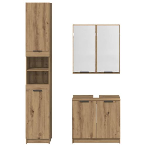 Комплект шкафове за баня с рафт 3 pcs Дъб Инженерно дърво