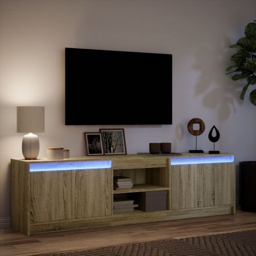 ТВ шкаф с LED, сонома дъб, 180x34x50 см, инженерно дърво