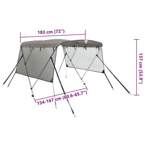 Тента за лодка с 3 дъги мрежести страници 183x(154-167)x137 см