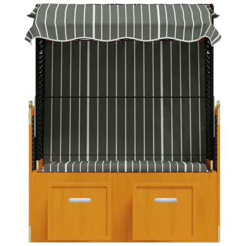 Strandkorb с навес, полиратан и масивно дърво, черно и сиво